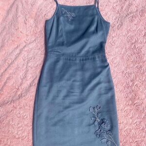 Bcbgmaxazria collection blue embroidered suede dress size small